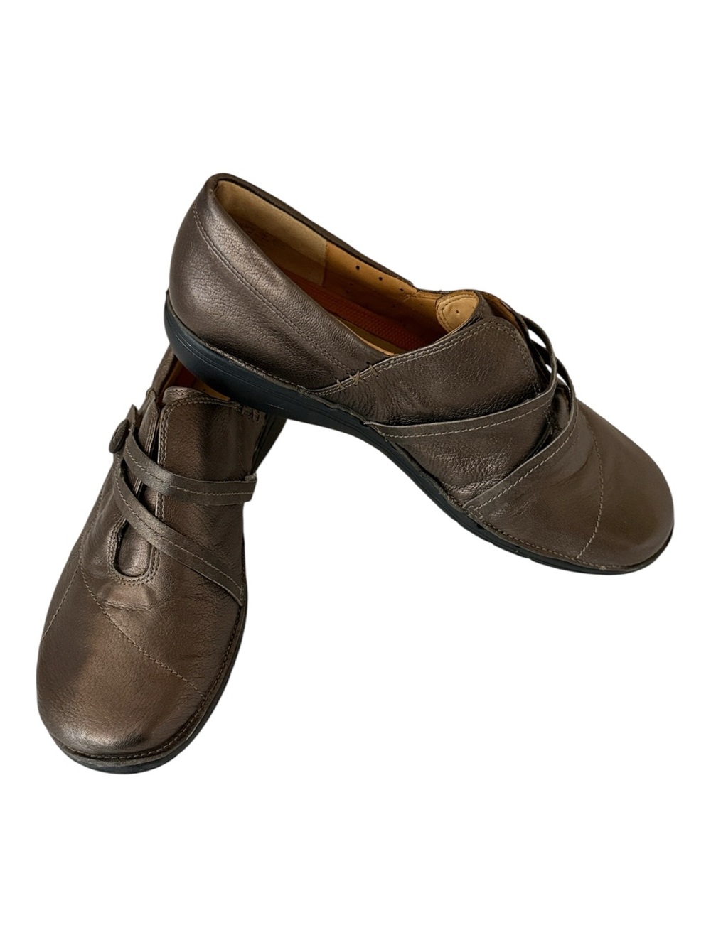 Clarks Artisan Unstructured Un.Esma loafers,bronze leather, crisscross stitch,12
